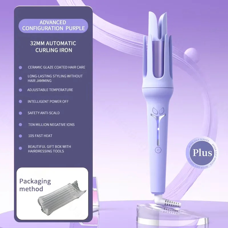 Ferro de ondulação automático 32 mm rolo grande ânion cerâmica modelador de cabelo 4 velocidades ajustável aquecimento rápido ferramentas de estilo de moda