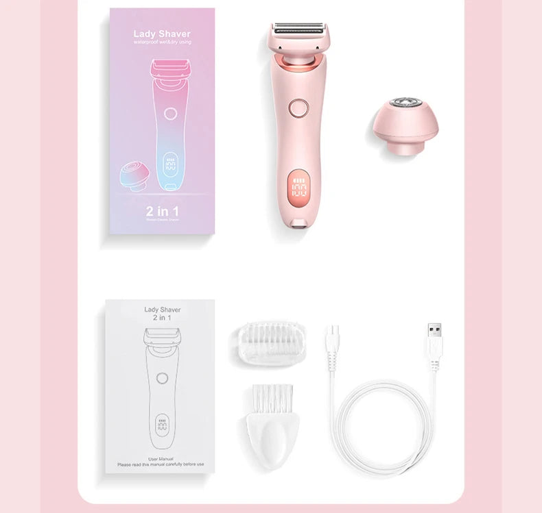 Lâminas elétricas para mulheres 2 em 1, aparador de biquíni, depilação facial para axilas, pernas, aparador corporal feminino, ipx7, à prova d'água