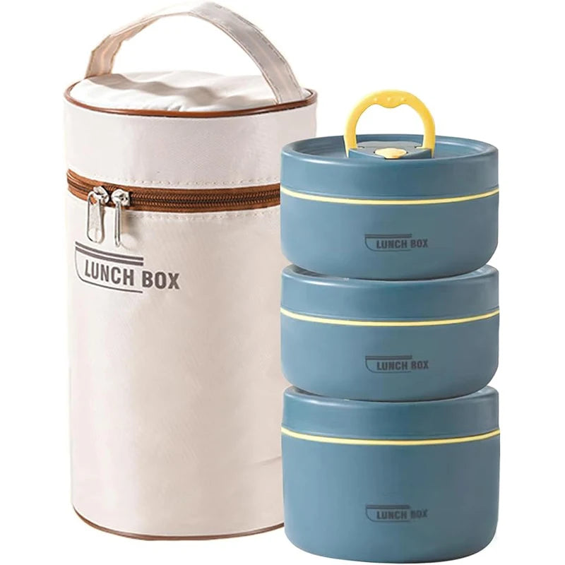 Conjunto de recipiente de almoço de comida isolado portátil com lancheira térmica 3 recipientes de almoço empilháveis separados para crianças adultas