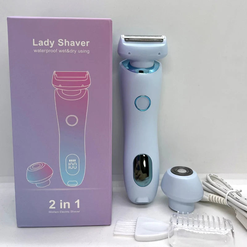 Lâminas elétricas para mulheres 2 em 1, aparador de biquíni, depilação facial para axilas, pernas, aparador corporal feminino, ipx7, à prova d'água
